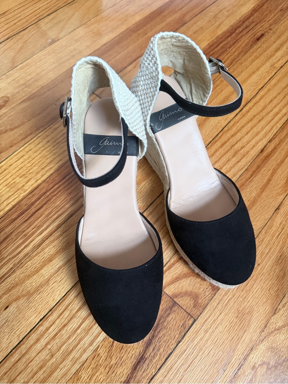 Gaimo Black Espadrille Wedge Sandals with Ankle Strap